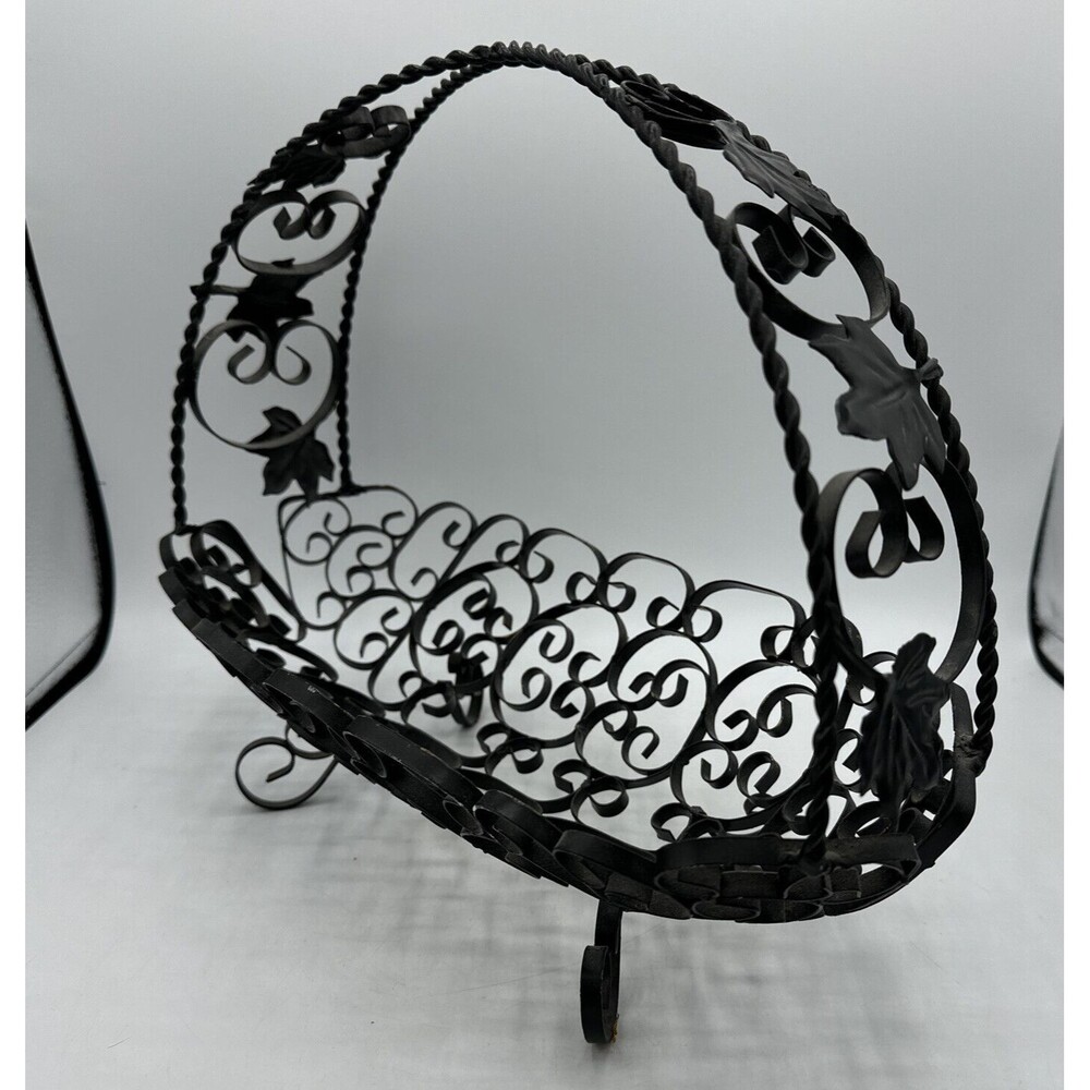 Vintage Wire Fruit Basket Black Made In Spain w/ Handle Home Decor - Picture 5 of 16